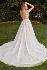 3D floral decal long sleeved wedding dress