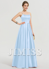 A-shaped square floor mopping satin and floor length Prom dress