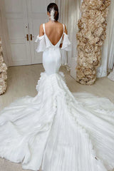Aimishang Elegant White Spaghetti Straps Mermaid Sweetheart Long Wedding Dress