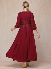 Long sleeved decal and ankle chiffon mother of the bride dress