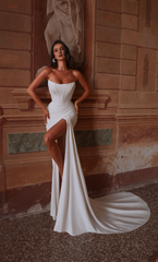 Strapless straight tube backless tight corset with slit for wedding dresses
