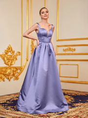 Sweetheart collar backless satin and floor length formal dress