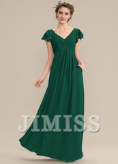 Tiered Ruffle A-Line V-Neck Floor-Length Chiffon Bridesmaids Dress