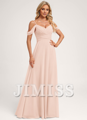 A-line off-shoulder floor-length chiffon bridesmaid dress