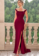 Sexy sequin solid color slit shoulder strap and floor length godons evening dresses