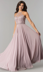 A-line thin shoulder strap hanging neck chiffon backless Prom dress