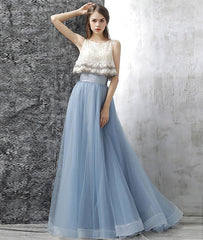 Elegant two pieces tulle long prom dress, tulle homecoming dress