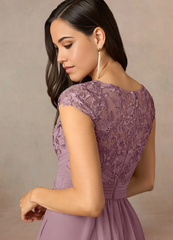 A-Line Crew Neck Lace Dusty Rose formal dresses evening dress Mother of the Bride Dresses