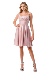 A-line pleated short sleeveless dress