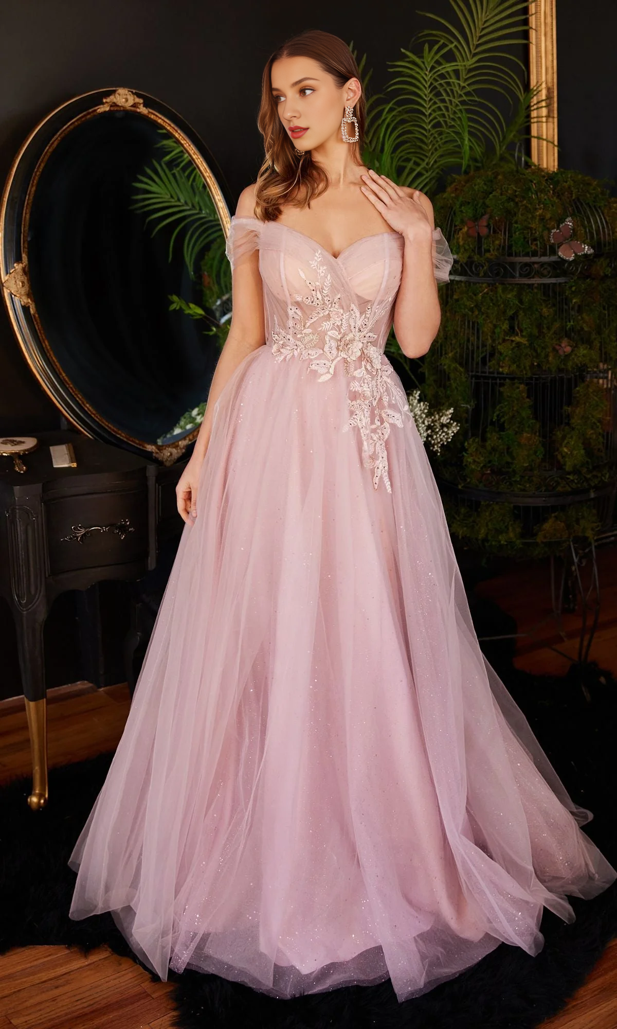 Light pink A-line shoulder strap and floor length Prom dress