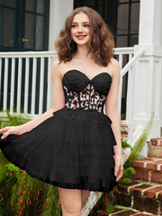 Transparent decal tight corset layered sheer short Homecoming dress