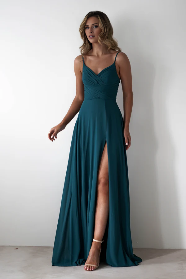 Thin shoulder strap with open back and floor length Prom Dress - Jimiss Dress