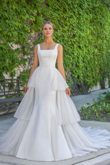Unique square neck satin slim fit horn and floor length wedding dress