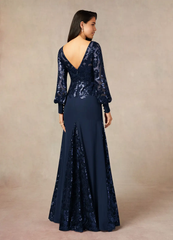 Mermaid Sequins Lace Dark Navy formal dresses evening dress Mother of the Bride Dresses