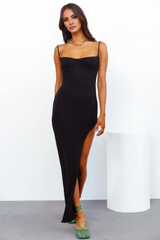 Jimiss square neckline thin shoulder straps side slit exposed back long Prom dress