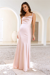 Jimiss scarf collar satin backless and floor length Prom dress