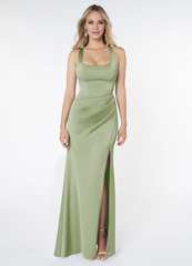 Square Neck Sleeveless Side Split and Floor length Bridesmaid Dress - Jimiss Dress