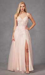 A-line V-neck lace embroidery and floor length Prom dress