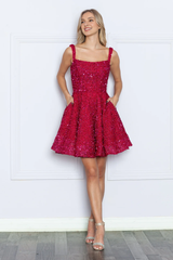 Sparkling short sleeved velvet dress