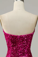 Fuchsia Sweetheart Neck Sequined Mermaid Prom Dress With Sweep Train Sparkly