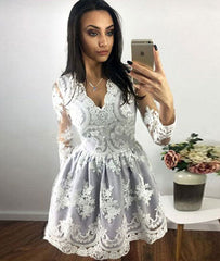 Unique lace short prom dress, lace homecoming dress