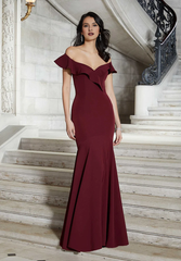 Mermaid off shoulder collar with ruffled edges and ground length godons evening dresses