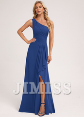 Ruffled A-line One Shoulder Floor Length Chiffon Bridesmaid Dress