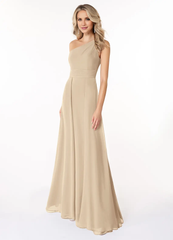 A-line shoulder chiffon dress and floor length bridesmaid dress - Jimiss Dress
