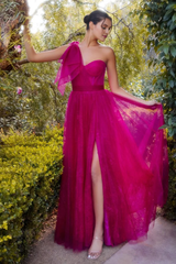 One shoulder magenta A-line kings evening dresses