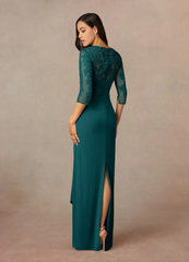 Sheath Appliques Lace Peacock 3/4 Length Sleeve formal dresses evening dress Mother of the Bride Dresses