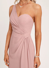 Ruffled A-line One Shoulder Floor Length Chiffon Bridesmaid Dress