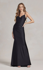 Mermaid slim shoulder straps pleated neckline tight fitting corset and floor length evening dress