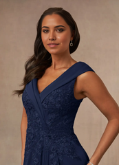 A-Line V-Neck Lace Dark Navy Mother of the Bride Dresses