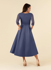 A-Line V-Neck Pleated Tea Length Stormy formal dresses evening dress Mother of the Bride Dresses