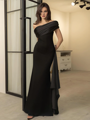 Mermaid/Trumpet Evening Dress Elegant Dress Formal and Ground length Short sleeved Shoulder Pocket Ribbon Bow 2025 Gowns Evening Dresses