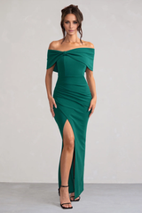 Bow detail thigh slit and floor length evening dress - Jimiss Dress