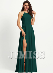 A-line Scoop Neck Floor-length Chiffon Bridesmaids Dress