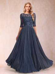 A-character princess mopping half sleeved low round neck mother of the bride dress