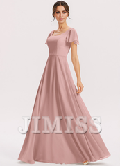 Tiered Ruffle A-Line Square Floor-Length Chiffon Bridesmaids Dress