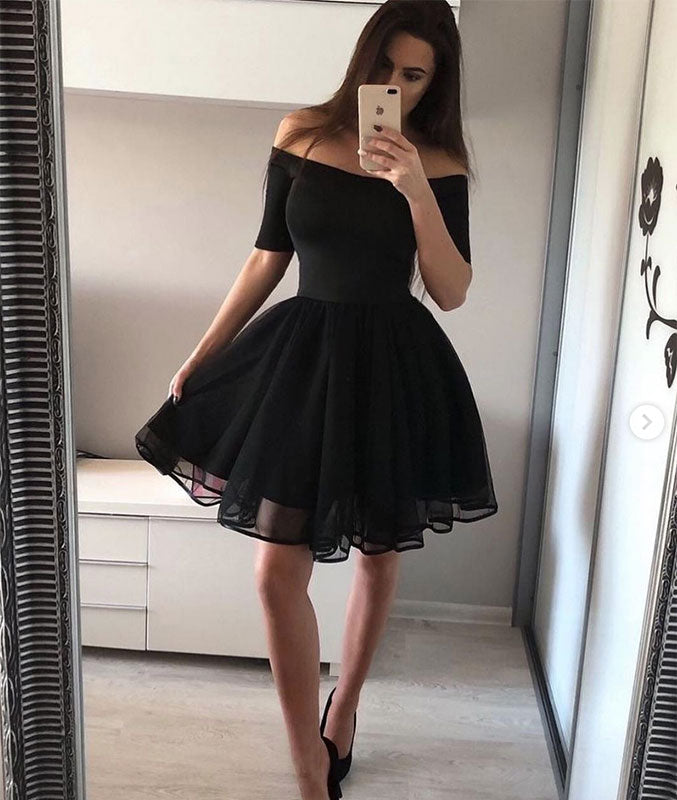 Simple black short prom dress, black homecoming dress