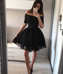 Simple black short prom dress, black homecoming dress