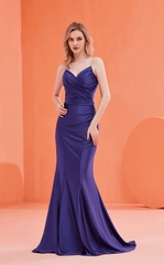 Thin shoulder strap slim fit cylindrical sleeveless fish tail and floor length Prom dress