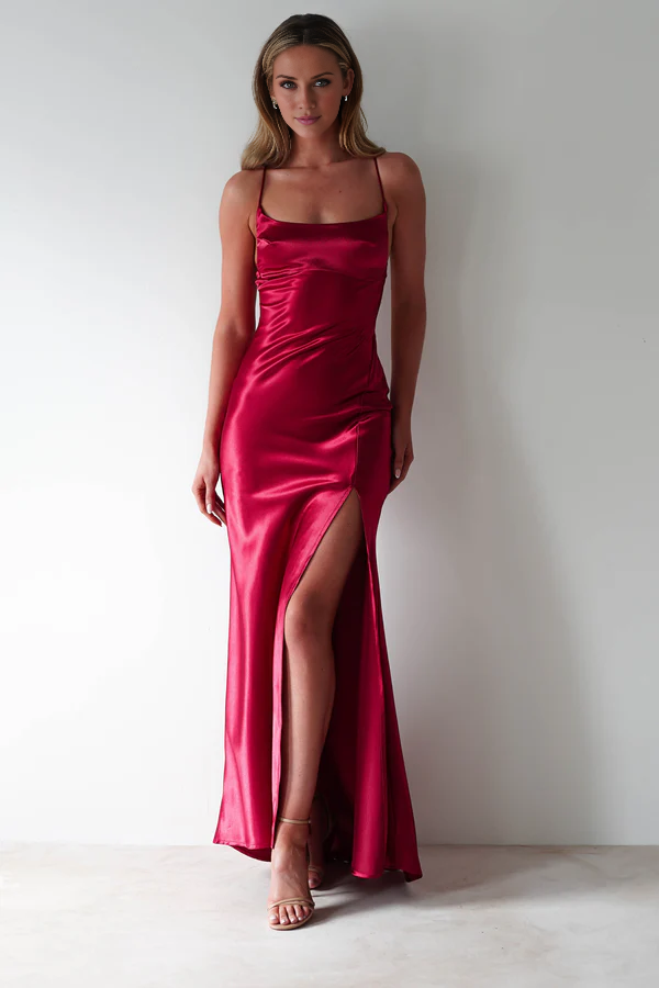 Thin shoulder strap with exposed back side slit and floor length Prom Dress - Jimiss Dress