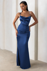 Off shoulder collar back cross detail pleats and floor length evening dress - jimiss Dress
