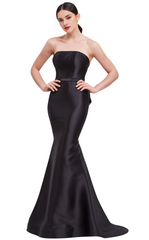 Off shoulder straight neckline, back bow and floor length evening gown