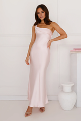 Jimiss One Shoulder Collar Satin Back Ruffle Long Prom Dress
