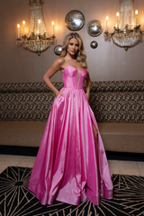 A-line V-neck off shoulder side slit and floor length evening gown