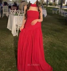 A Line sleeveless Red Long formal dresses Bridesmaid Dresses evening gown Prom Dress