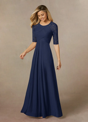 A-Line Crew Neck Lace Dark Navy formal dresses evening dress Mother of the Bride Dresses