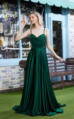 A-line V-neck slim shoulder strap sleeveless and floor length Prom dress